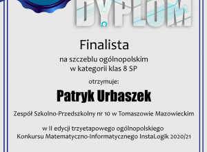 Patryk Urbaszek- finalistą ogólnopolskiego konkursu matematyczno- informatycznego InstaLogik